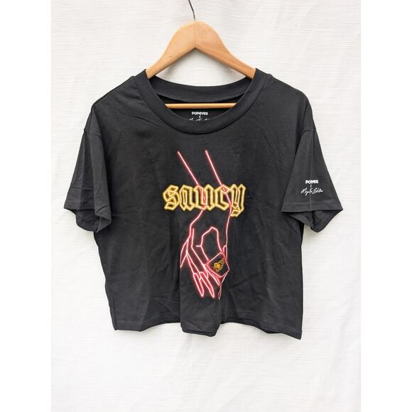 Megan Thee Stallion X Popeyes Collab Cropped Tee Shirt Sz L Saucy Hottie Sauce - Picture 1 of 8